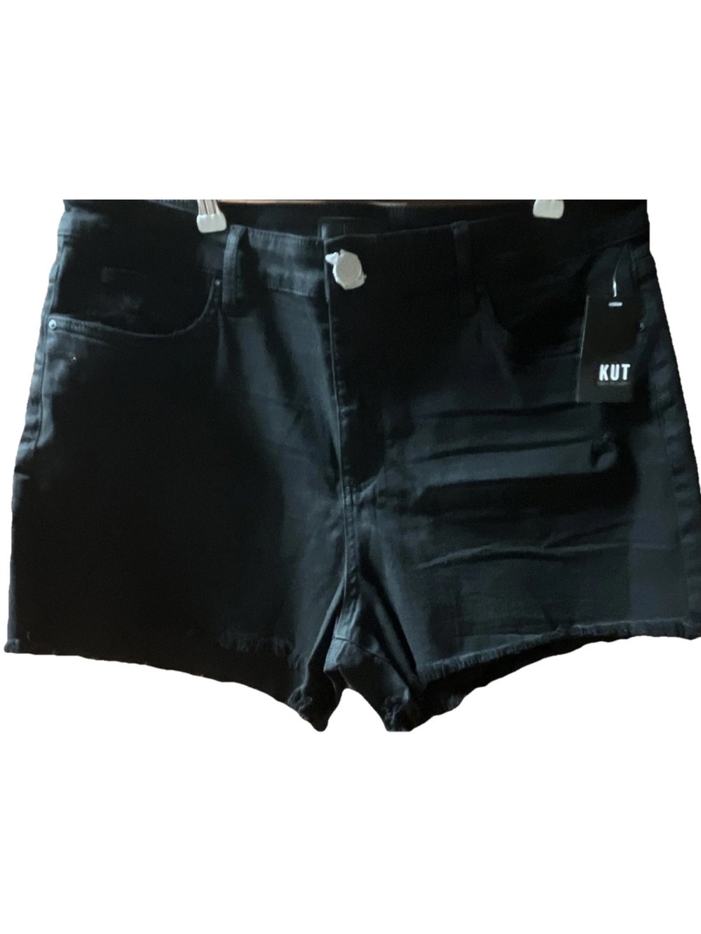 KUT from the Kloth Black Denim Raw Hem Shorts Size 14 - Picture 2 of 5